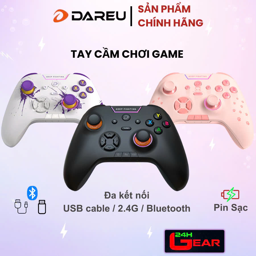 Tay cầm chơi game Dareu N102 Hồng, Đen, Trắng 